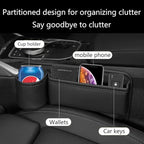 Car Seat Gap Filler Organizer with Cup Holders, Seat Gap Storage Box for Drinks, Phones, Keys, Sunglasses, Cards, and Small Essentials (Black, Passenger Seat)