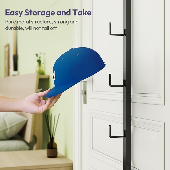 SWTYMIKI Over Door Hat Organizer - 2 Packs Metal Wall Mounted Hat Rack with 16 Hooks Design, Hanging Baseball Cap Organizer S