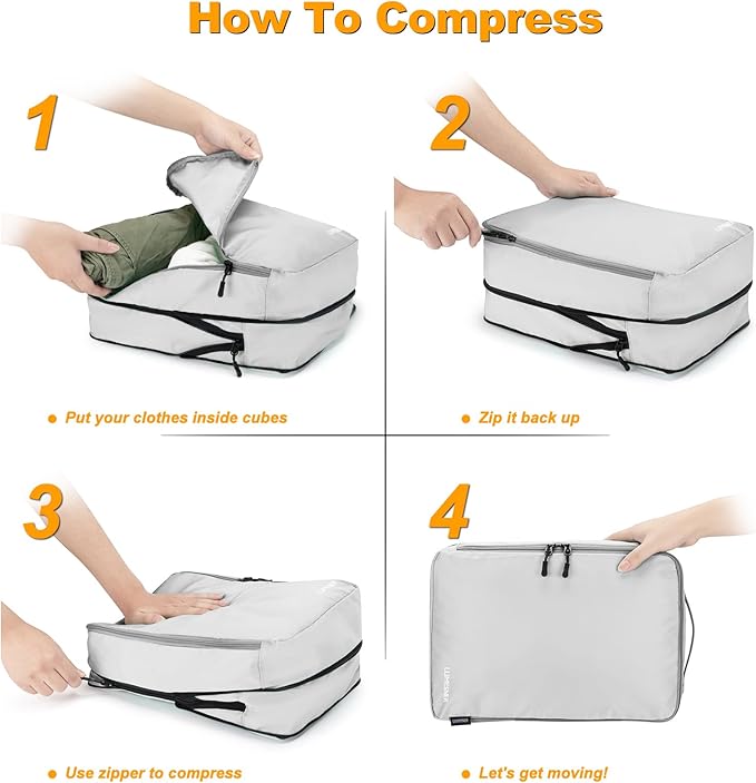 8 Set Compression Packing Cubes for Travel, Waterproof Luggage Organizers, Suitcase Organizer Set for Carry-On & Checked Bagg