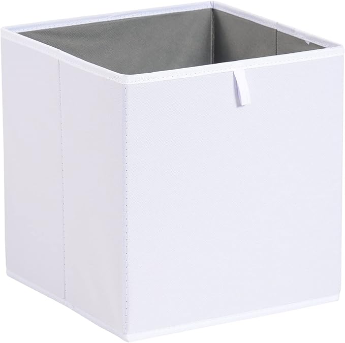 Amazon Basics Collapsible Cube Storage Organizer Bins, Closet Organizer Baskets for Shelves, Space-Saving, White, 13" x 15" x