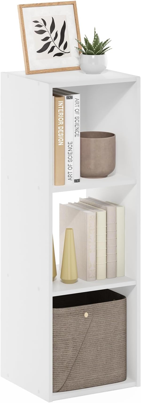 Furinno PELLI Book Shelf, 3 Cube Bookshelf with Open Back & Closed Back Cubes, 3 x 1 Storage Organizer Cabinet, 11.6 x 12.2 x