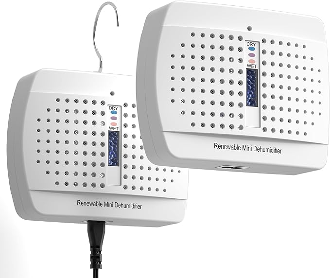 2 Pack Small Dehumidifier, Rechargeable Moisture Absorbers, Gun Safe Mini Dehumidifiers Humidity Absorbers, Damp Rid,