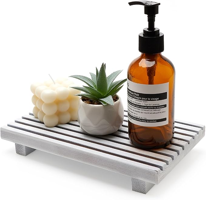 Wood Pedestal Stand for Bathroom Tray Kitchen Counter Decor Bathroom Sink Accessories Decorative Wooden Risers for Kitchen So