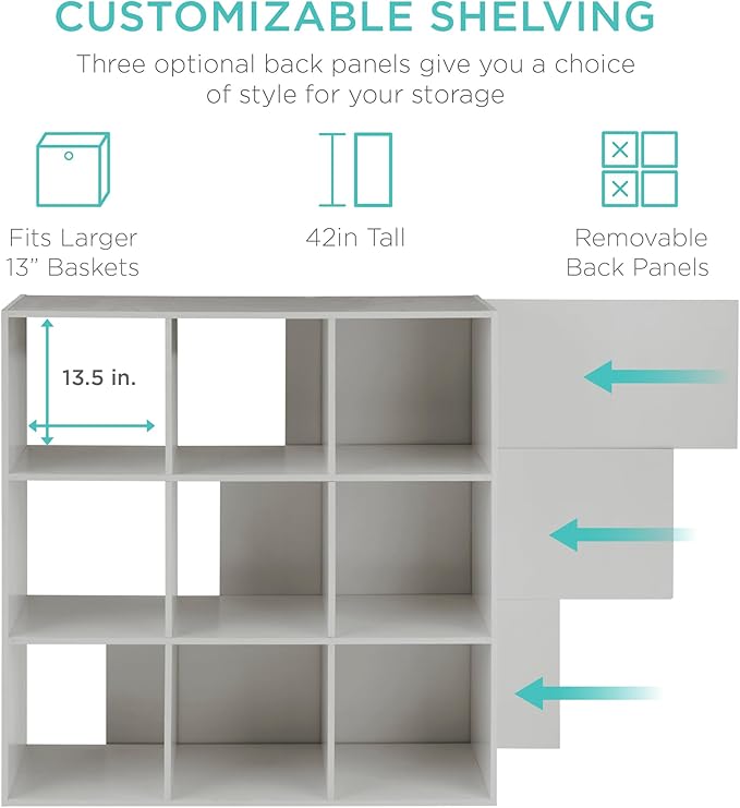 Best Choice Products Kids Bookcase 9-Cube Storage Organizer, 13.5in Shelf Opening, Bookshelf, Toy Storage, Customizable w/ 3 