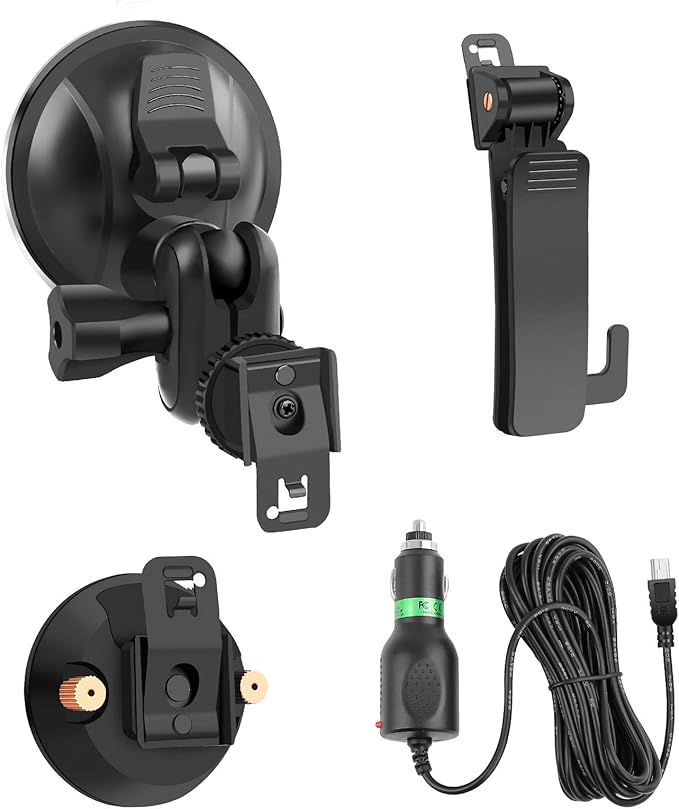 CammPro Body Worn Camera Accessories Bundle Kit for Body Camera I826, Screw Clip+Car Charger+Suction Cup Mount+Shoulder Clip