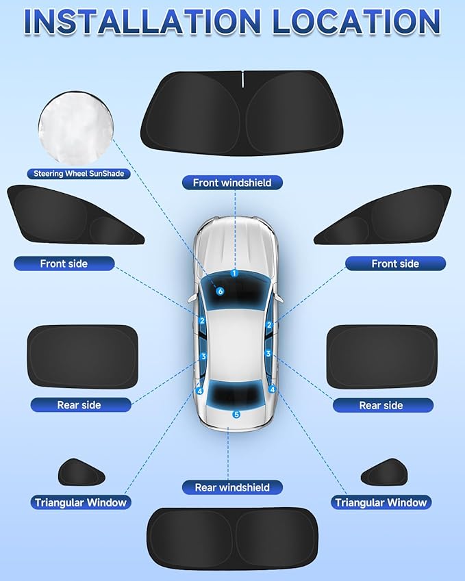 8PCS Window Shades for Toyota RAV4(2019-2024) Accessories – Full Coverage Sun Shade for Side Windows, Rear Triangular & Windshield – UV Protection & Privacy for Camping, Napping, Relaxing