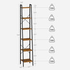 Hzuaneri Ladder Shelf, Bookshelf Bookcase, Freestanding Corner Storage Shelve with 2 Hooks for Home Office, Living Room, Kitc