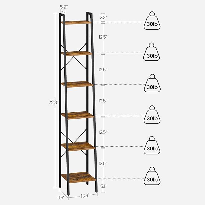 Hzuaneri Ladder Shelf, Bookshelf Bookcase, Freestanding Corner Storage Shelve with 2 Hooks for Home Office, Living Room, Kitc
