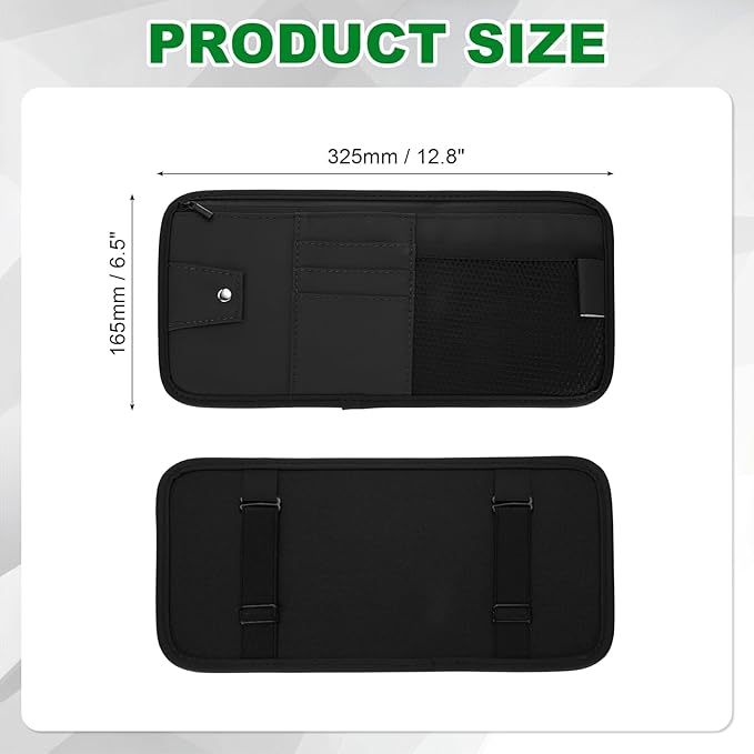 PATIKIL 1Pcs Car Sun Visor Organizer, 12.8 x 6.5 Inch PU Leather Vehicle Storage Pouch Holder for Sunglasses Card Pen Driver License Car Accessories, Black
