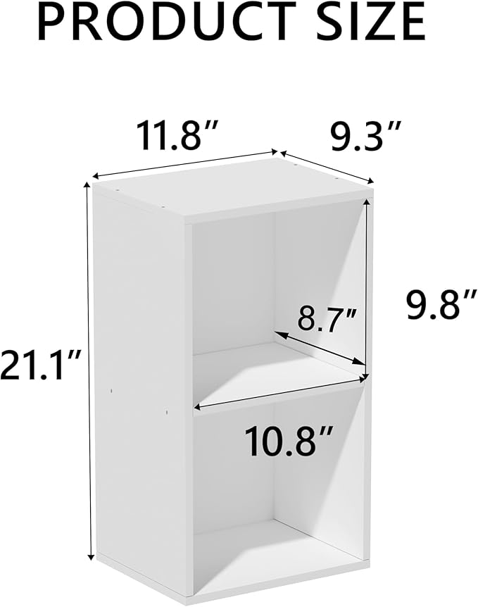 2 Cube Storage Organizer,Wooden 2-Tier Open Shelf Bookshelf,Versatile Storage Cubes for Living Room，Bedroom,Home Office, (Whi