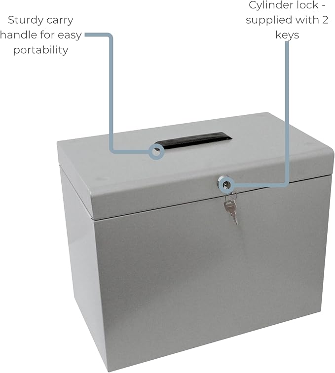 Cathedral Products A4 Steel File Box with Starter Pack of 5 Suspension Files - Grey