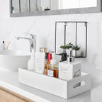 ALELION White Bathroom Basket - Wooden Toilet Tank Paper Basket with Handle for Organizing - Back of Toilet Storage Organizer