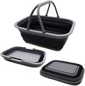 SAMMART SAMMART 9.2L (2.37Gallon) Collapsible Tub with Handle - Portable Outdoor Picnic Basket/Crater - Foldable Shopping Bag - Space Saving Storage Container (1, Grey/Black)