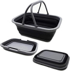 SAMMART SAMMART 9.2L (2.37Gallon) Collapsible Tub with Handle - Portable Outdoor Picnic Basket/Crater - Foldable Shopping Bag - Space Saving Storage Container (1, Grey/Black)