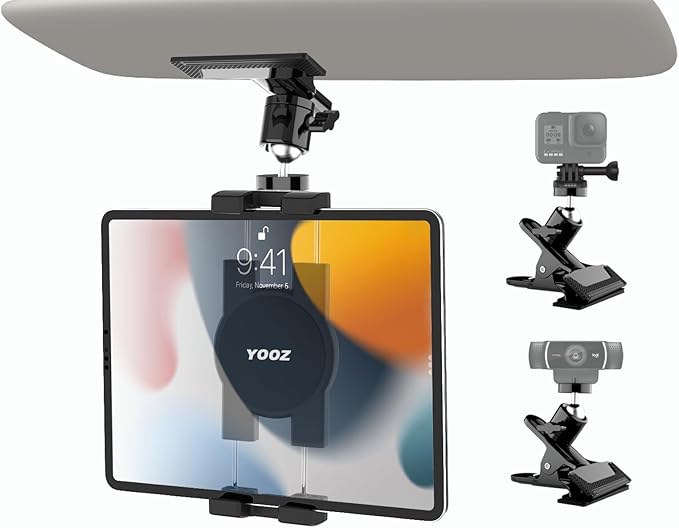 Car Sun Visor Tablet Mount, Truck Visor Tablet Holder Clip [Upgrade Clip Never Fall] Multifunctional Vehicle Phone Clamp with 1/4" Screw, for iPad, Galaxy Tabs, Fire, iPhone, 4-12.9"