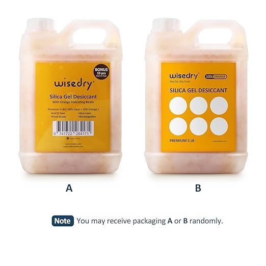wisedry [ 5 LBS ] Silica Gel Beads Reusable Color Indicating Rechargeable Desiccant Bulk with 10 Pcs Organza Drawstring Bags