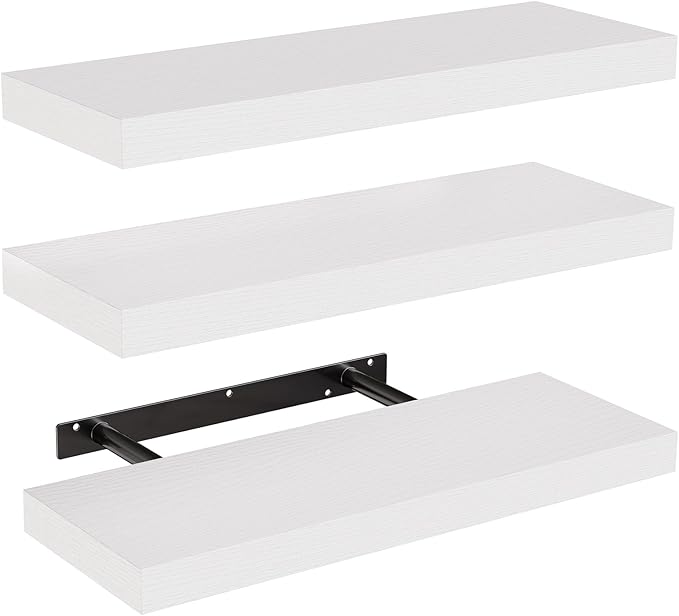 AMADA HOMEFURNISHING Floating Shelves, Wall Shelves for Bathroom/Living Room/Bedroom/Kitchen Decor, White Shelves with Invisi