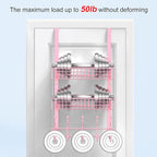 Coat Rack, Over The Door Hanger with Mesh Basket, Detachable Storage Shelf for Towels, Hats, Handbags, Coats (Pink-2 Baskets)