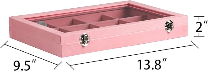 Frebeauty Velvet Jewelry Tray,12 Grid Jewelry Organizer with Clear Lid,Bracelets Holder,Jewelry Display Case with Clasp,Drawe