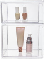 STORi Audrey Stackable Clear Bin Plastic Organizer Drawers | 2 Piece Set | Organize Cosmetics and Beauty Supplies on a Vanity