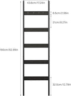 Blanket Ladder, 5-Tier Towel Holder with 4 Removable Hooks, Farmhouse Wall Leaning Decorative Rack Shelf, Wooden Towel Displa