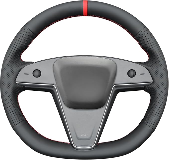 MEWANT Hand Stitched Tesla Model S(O-Shaped) Steering Wheel Cover Wrap for Tesla Model S 2021-2023 / Model X 2021-2023 Steering Wheel Accessories