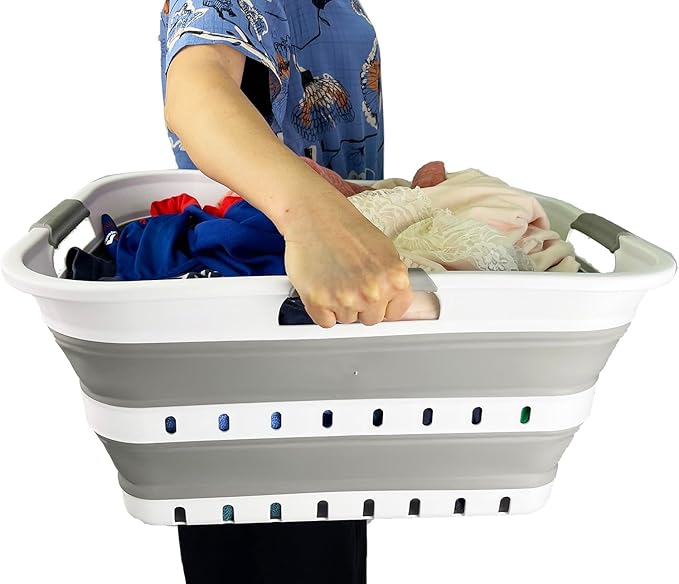 SAMMART 42L (11 gallon) Collapsible Plastic Laundry Basket - Foldable Pop Up Storage Container/Organizer - Space Saving Hampe