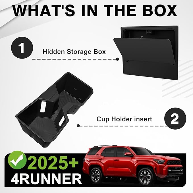 Muslogy Console Hidden Box & Cup Holder Inserts Compatible with 2025 2026 Toyota 4Runner Accessories Armrest Privacy Storage Large Opening Non-Slip Silicone Drink Stoppers Rubber Cup Holder Organizer
