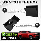 Muslogy Console Hidden Box & Cup Holder Inserts Compatible with 2025 2026 Toyota 4Runner Accessories Armrest Privacy Storage Large Opening Non-Slip Silicone Drink Stoppers Rubber Cup Holder Organizer