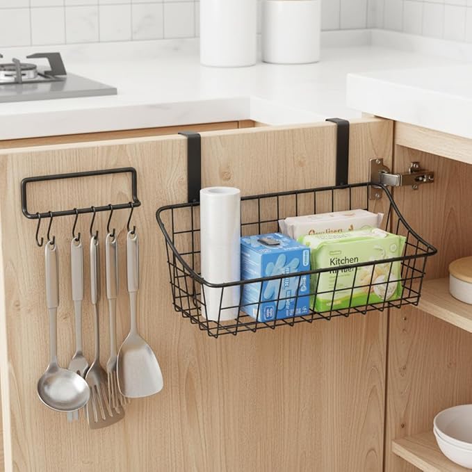 LeleCAT Over Cabinet Door Basket with hook Grid Storage Basket, Kitchen Storage Organizer,Over Cabinet Door Organizer,Hanging