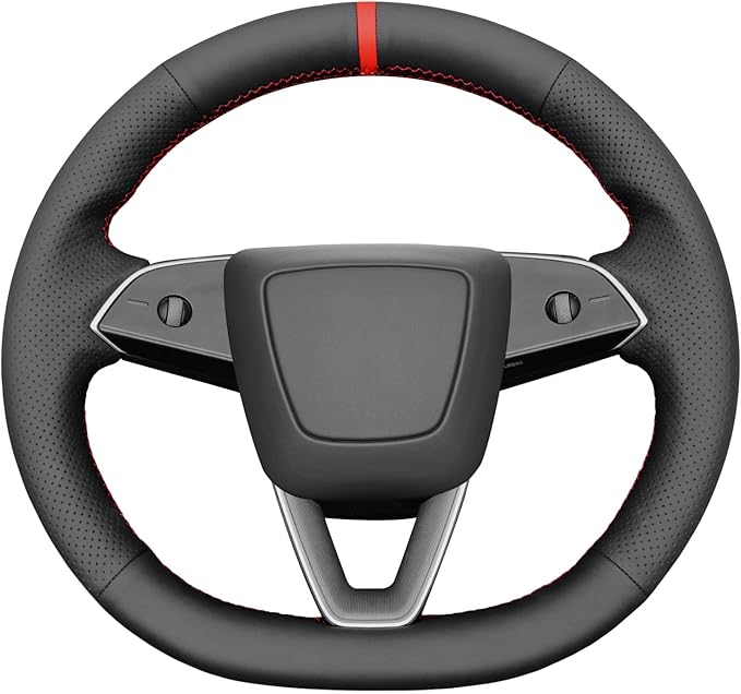 MEWANT Hand Stitched Matte Carbon PU Leather Steering Wheel Cover Wrap for Tesla Model 3 Highland 2023 2024 2025 Steering Wheel Accessories Real Leather