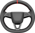 MEWANT Hand Stitched Matte Carbon Real Leather Steering Wheel Cover Wrap for Tesla Model 3 Highland 2023 2024 2025 Steering Wheel Accessories Red Marker