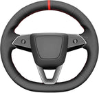 MEWANT Hand Stitched Matte Carbon Real Leather Steering Wheel Cover Wrap for Tesla Model 3 Highland 2023 2024 2025 Steering Wheel Accessories Red Marker