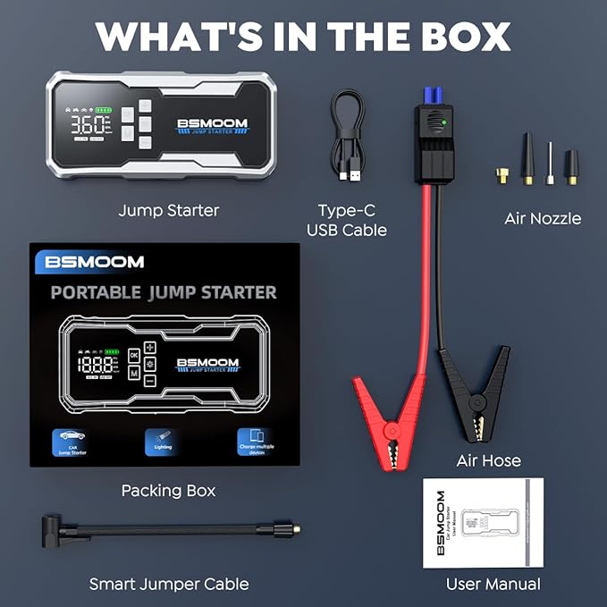 8000A Jump Starter with Air Compressor,26800mAh 160PSI Portable Jump Starter Battery Pack (All Gas/12L Diesel) Car Battery