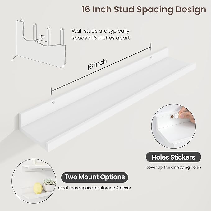 Axeman 30 Inch Floating Shelves | White Picture Ledge Shelf Set of 3 | Rustic Wood Wall Shelves with Lip | 30" White Picture 