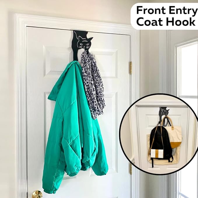 Evelots Cat Over The Door Hooks for Hanging-Set of 2 Black-Over The Door Organizer-Strong Metal Hooks