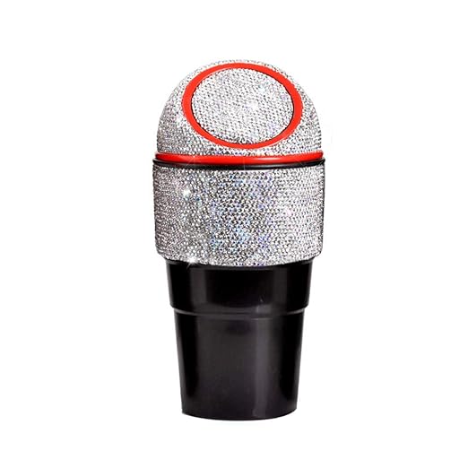 Bling Rhinestone Auto Garbage Can Car Trash Can with Lid Mini Garbage Bin for Automotive Car, Home, Office, Kitchen, Bedroom (D)