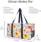 NGIL Extra Large Utility Tote Reusable Grocery Bag Oversized Collapsible for Groceries, Storage, Picnic, Beach (Petal Parade- Navy)