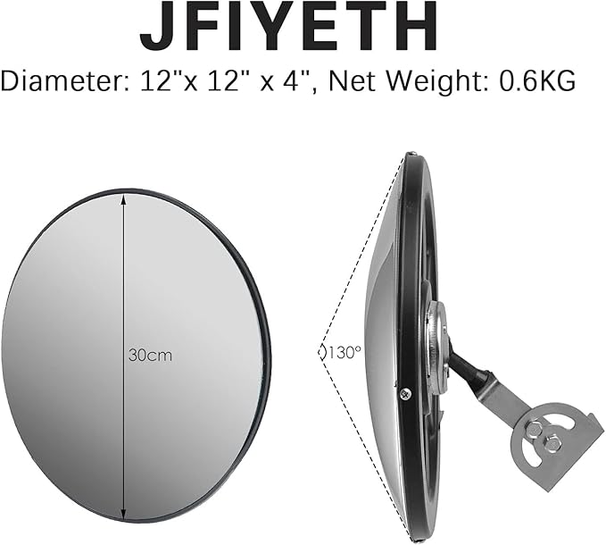 12-Inch Traffic Mirror – 160° Adjustable Wide-Angle Convex Safety Mirror for Driveways, Garages, Warehouses & Parking Lots, Indoor/Outdoor Blind Spot Coverage