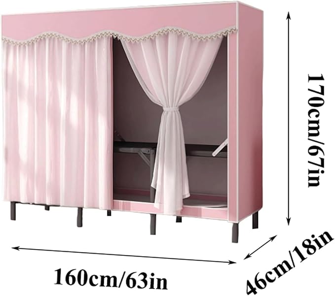 TIST Foldable Wardrobe Steel Storage Wardrobe Portable Wardrobe for Hanging Clothes 110cm/ 160cm/ 215cm Large Wardrobe(Pink,1
