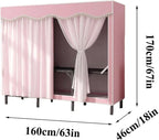 TIST Foldable Wardrobe Steel Storage Wardrobe Portable Wardrobe for Hanging Clothes 110cm/ 160cm/ 215cm Large Wardrobe(Pink,1