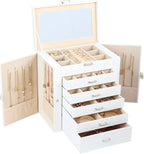 BOOVO Jewelry Box For women, 6 Layer Large Jewelry Organizer With Mirror, Multi-Function Storage Box With Lock, Necklace Hold