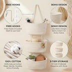 Hanging Wall Basket, Over the Door Hanging Basket with Hooks for Storage, Organizing, Decorative Boho Decor for Nursery, Bedr