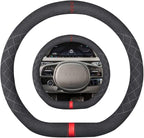 Suede D Shape Steering Wheel Cover,Compatible with Hyundai Ioniq 5 Suede Leather Sport Non-Slip Wheel Cover Car Interior Accessories 15 inch for Man and Women