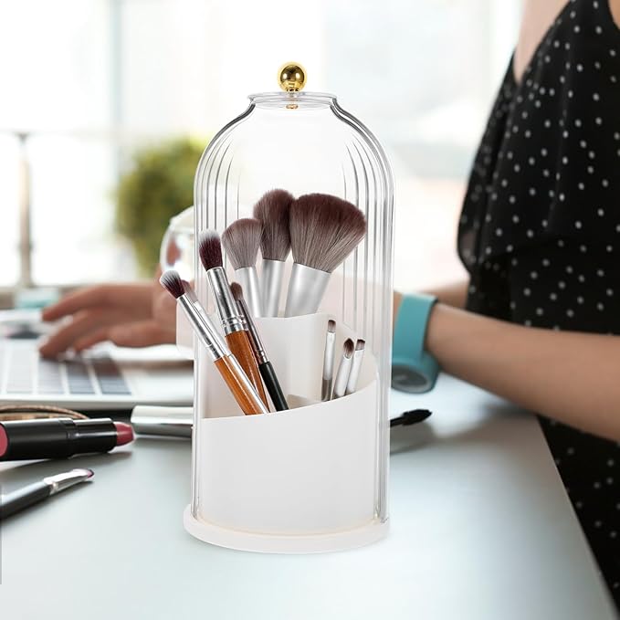 Alipis Makeup Brush Holder Organizer Lid Smooth Rotating Design for Easy Access Transparent Storage for Desktop Capacity Cosm