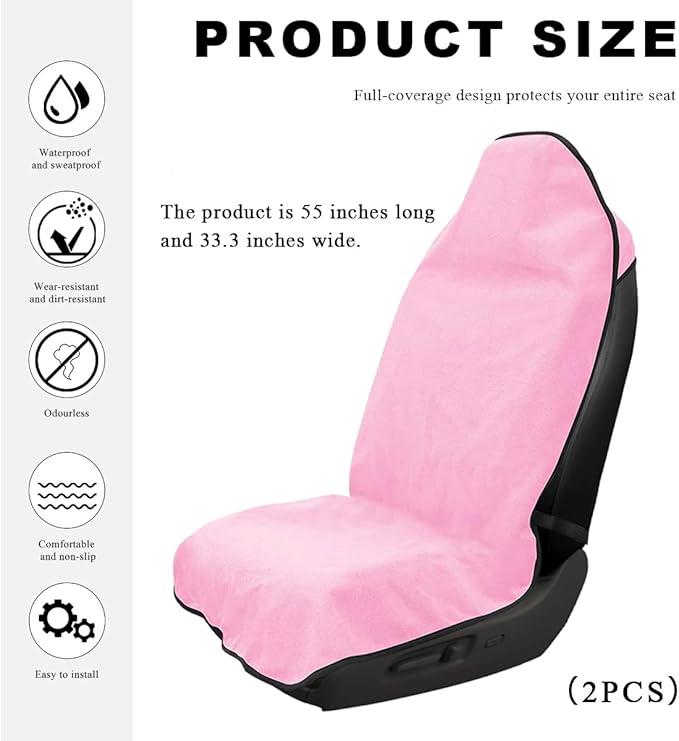2PCS Car Towel Seat Cover, Waterproof Sweating Non-Slip Premium Soft Towel Carseat Protector, Universal Machine Washable Car 