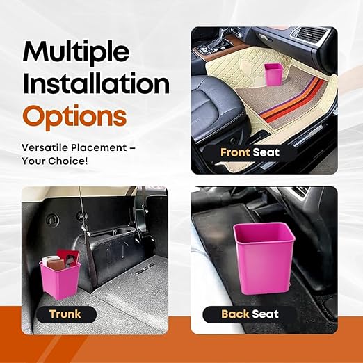 Car Trash Can Waterproof Vehicle Garbage Bin, Leakproof Anti Slip Floor Mat Clip Trash Bag Holder for Car, Truck, SUV, Van Portable Auto Trash Container with Stability Clips (Pink, Small)