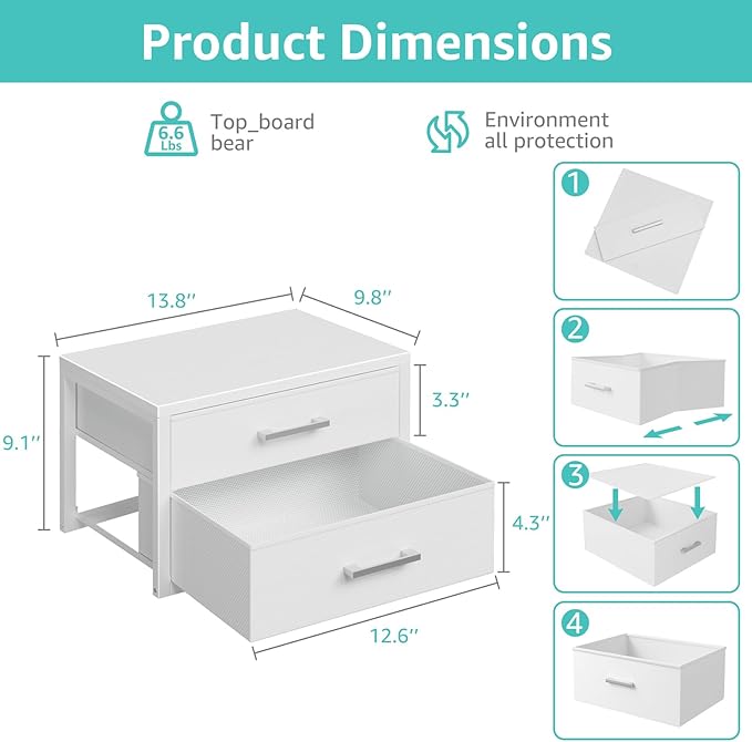 BOLUO Small Closet Organizer Drawers,Underwear and Bra Organizer with Divider for Socks,Fabric College Dorm Storage White