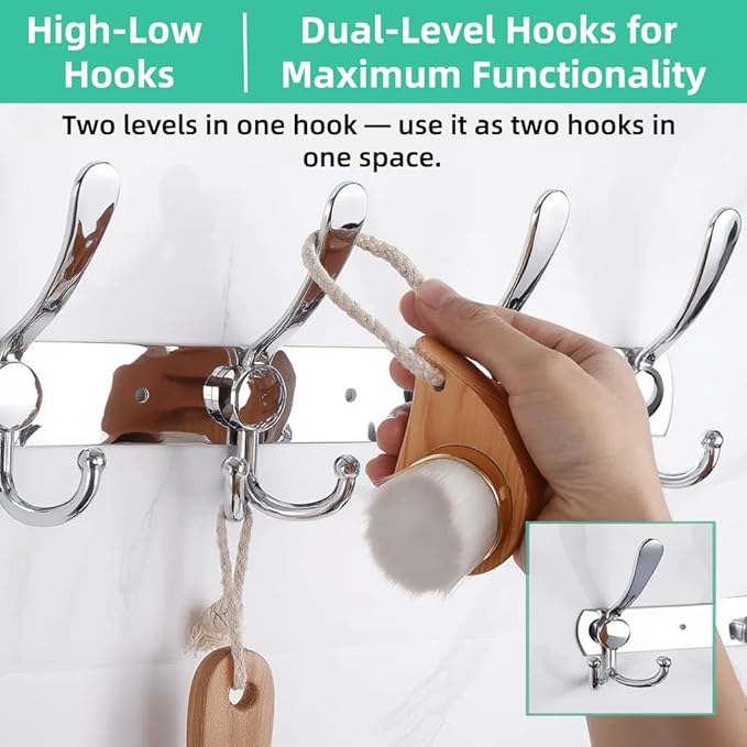 Stainless Steel Wall Hooks for Clothes, Multifunctional Towel Hat Rack Organizer, Wall Mounted Coat Rack Durable Hangers for 