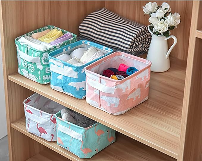 Lawei 9 Pack Mini Canvas Storage Bins - Collapsible Canvas Shelf Basket Nursery Organizer Box with Handles for Nursery Kids B